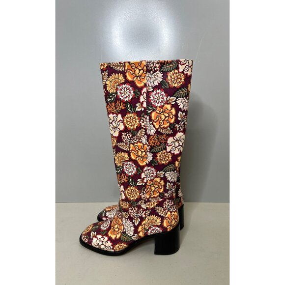 Larroude $485 Ricky Boot In Wine Ikebana Floral Print Leather Size 8.5 Y2K - Picture 2 of 6